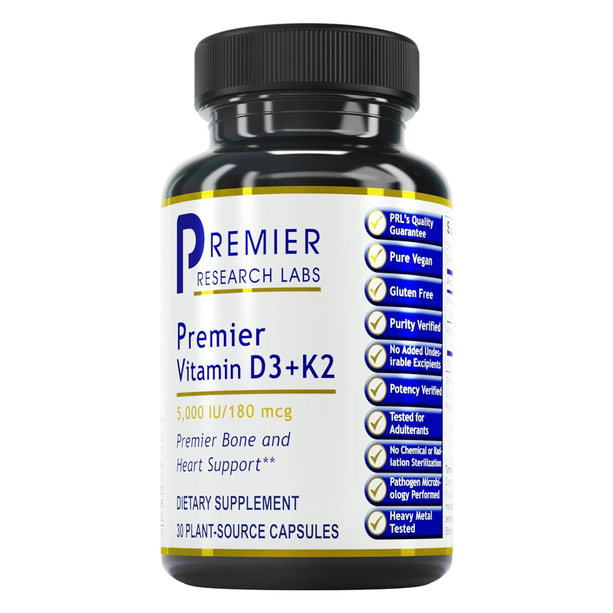 Premier Research Labs Vitamina D3 + K2, botella visible, apoyo a la salud ósea