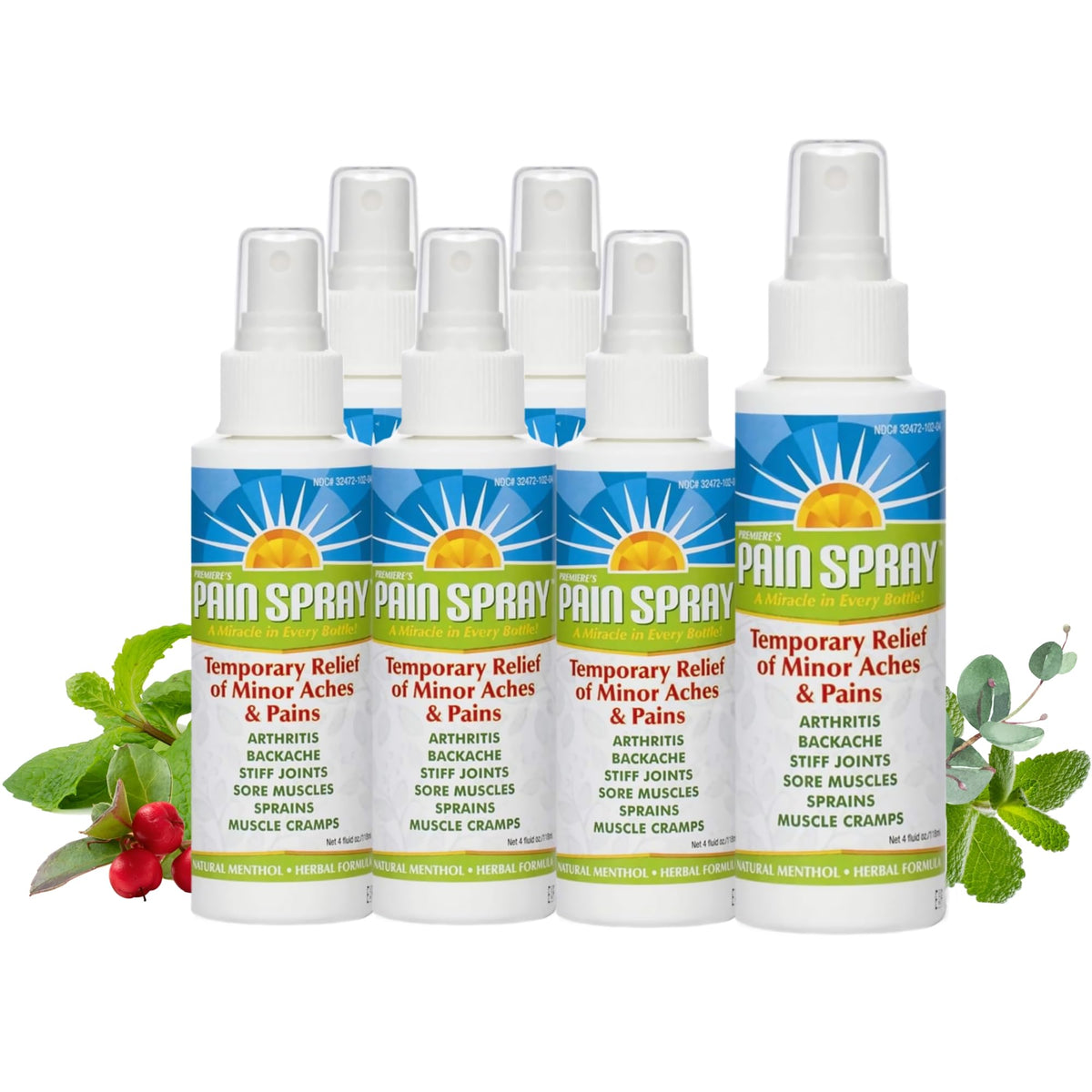 Premiere's Pain Spray, botella de mentol y menta para alivio puntual.