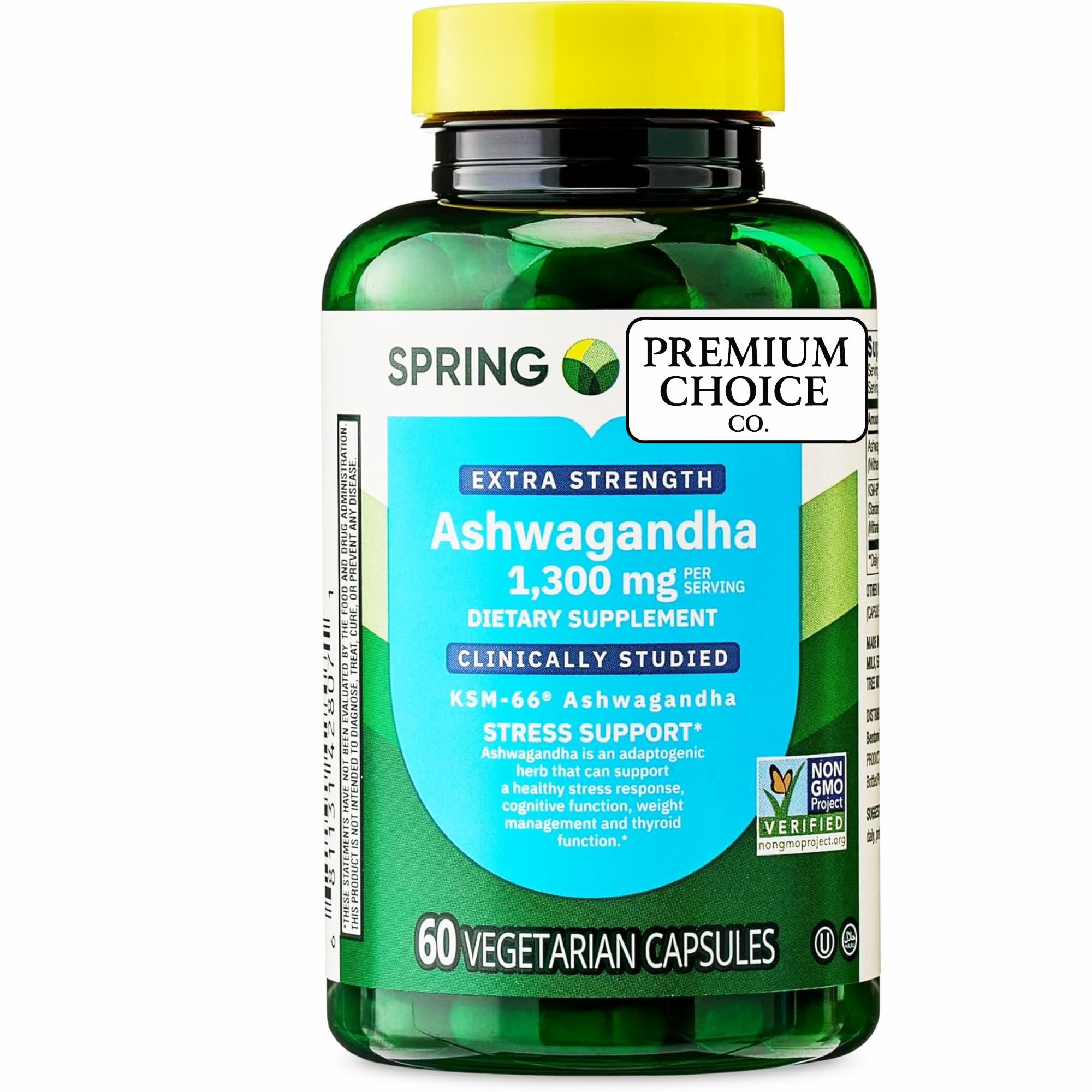 Premium Choice Co Ashwagandha en botella de 1300 mg, apoyo diario al equilibrio