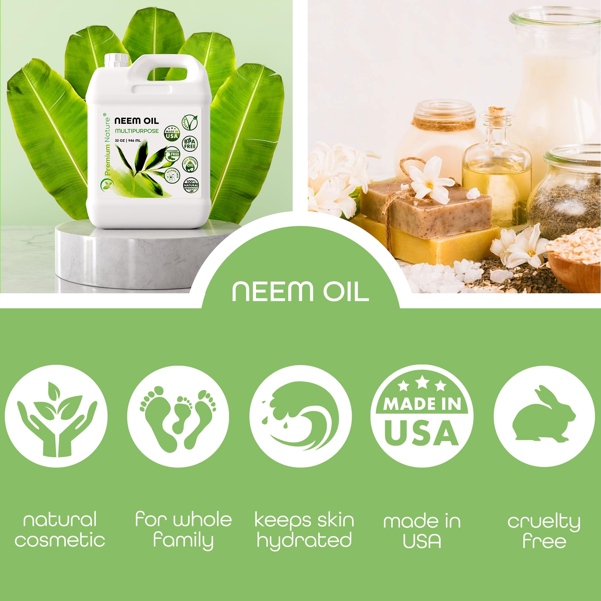 Aceite Neem Premium Nature para masaje y cuidado corporal.