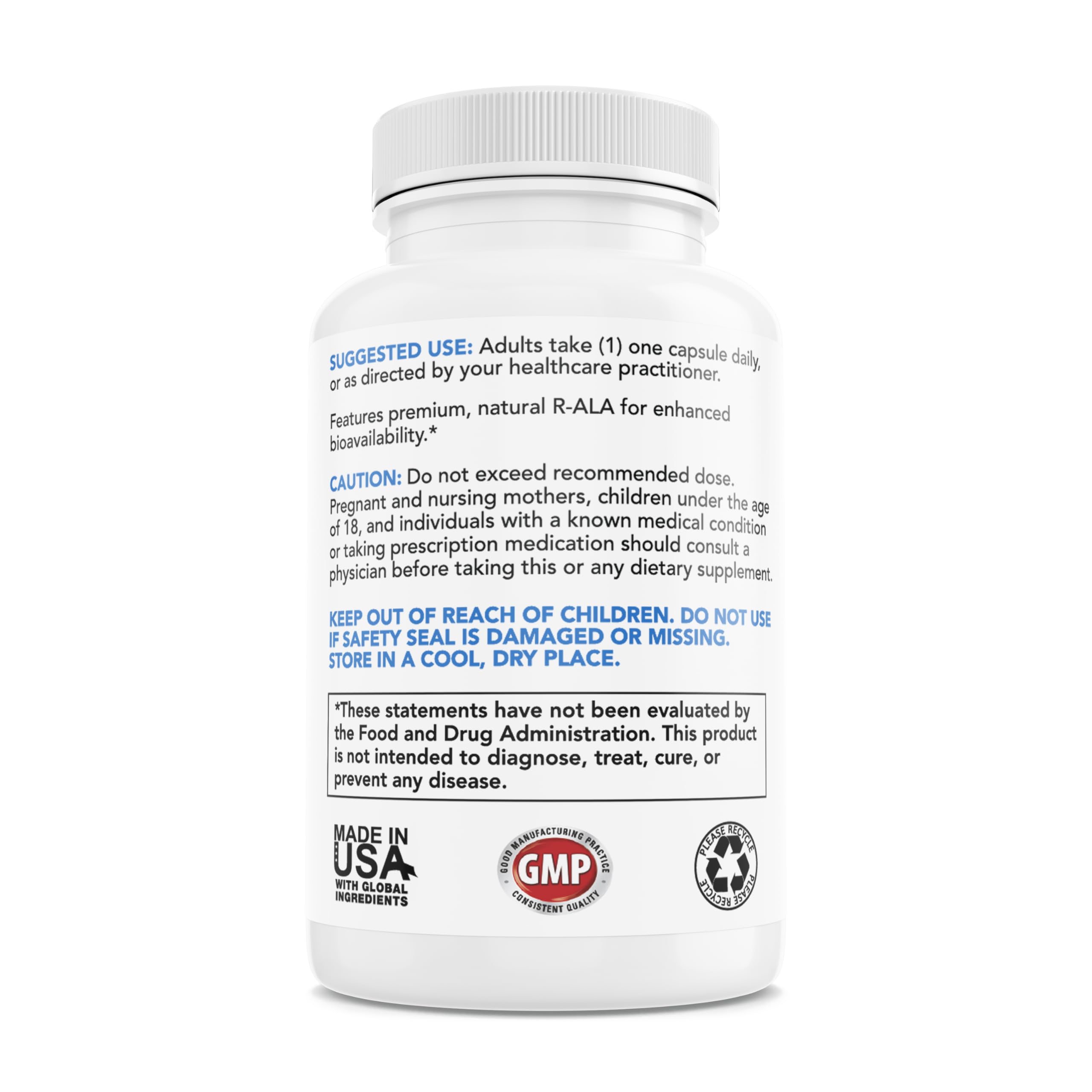 Premium-Supplements R-ALA etiqueta nutricional: información clara y verificable.