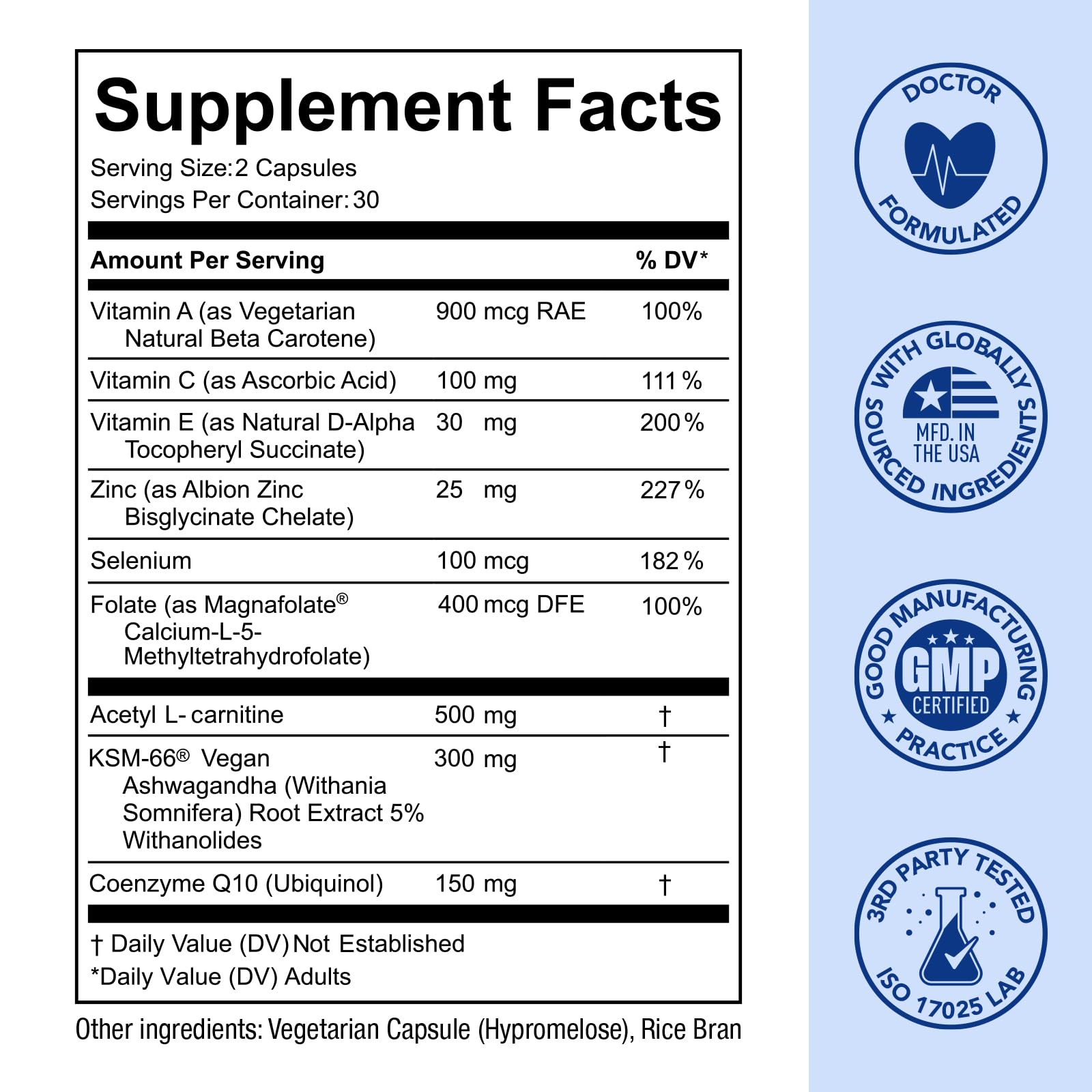 Premom Fortalecimiento de Esperma: etiqueta informativa con ingredientes.