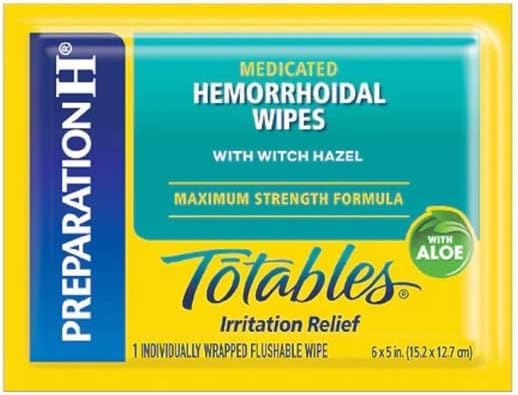 Preparación H: toallitas portátiles con dispensador fácil para alivio inmediato.
