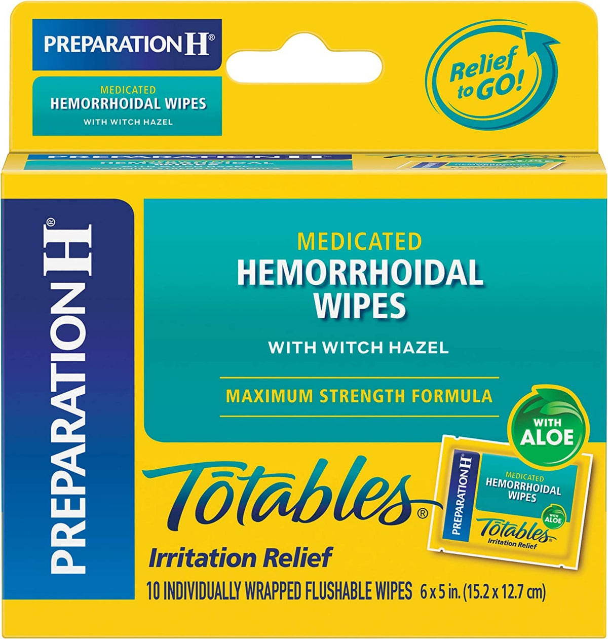 Preparation H Totables con hamamelis en empaque individual para uso higiénico diario