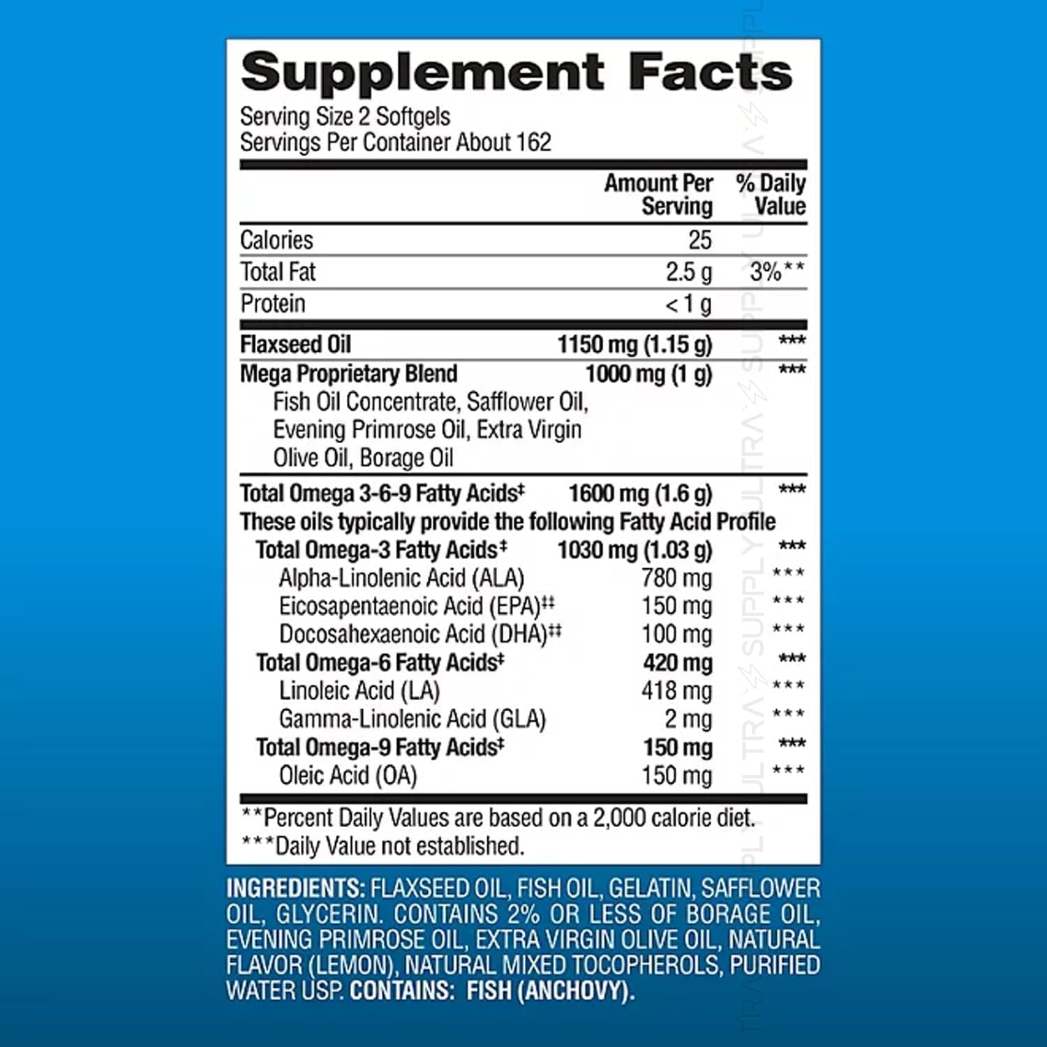 Frasco de Presca Omega 3-6-9 con 325 cápsulas para uso diario.