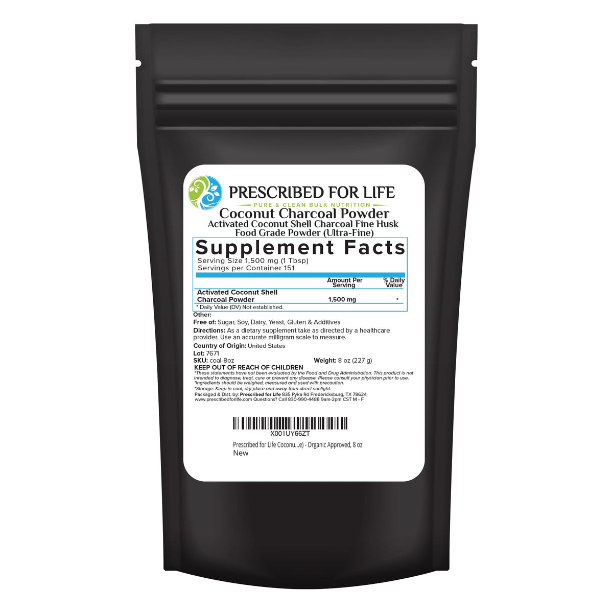 Prescribed For Life: carbón activado coco en empaque práctico para guardar