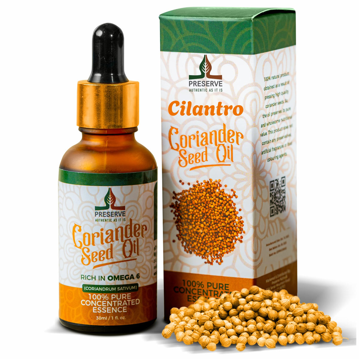 Preserve aceite de cilantro en botella, aroma suave para aromaterapia y calma.