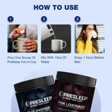 Polvo de PreSleep en vaso listo para mezclar y sorber.