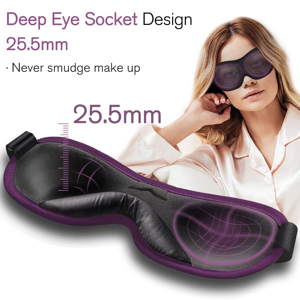 PrettyCare mascarilla de ojos morada para dormir con bloqueo de luz total