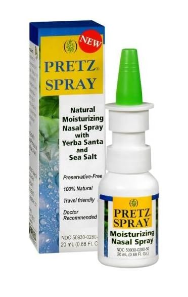 Pretz spray nasal con sal marina; fórmula sin conservantes para comodidad diaria.