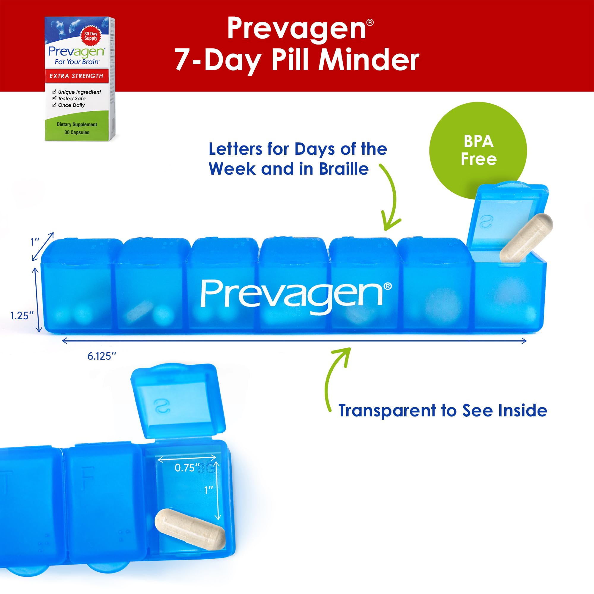 Prevagen Extra Strength, envase sin BPA para seguridad.