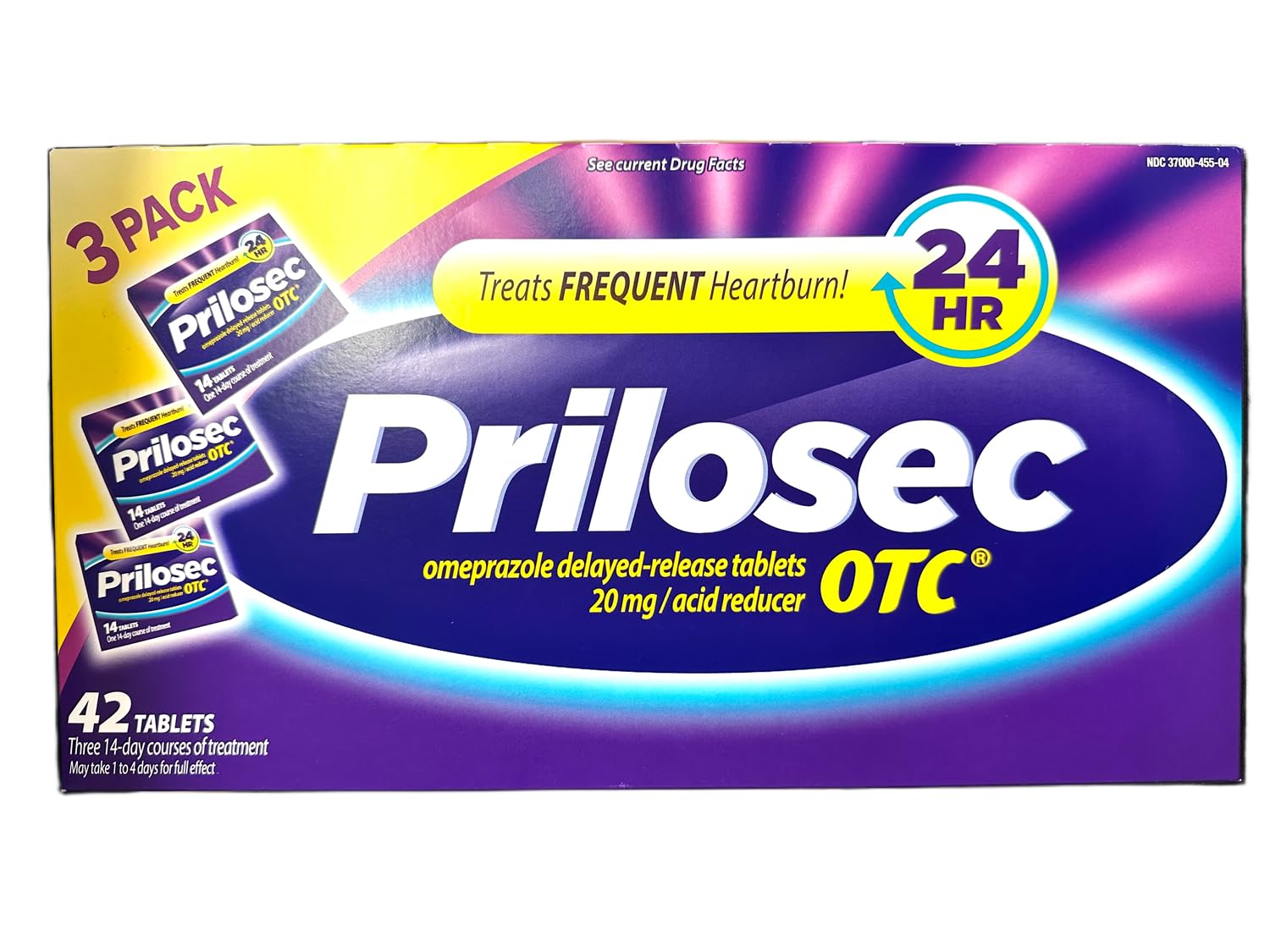 Prilosec, caja con tres paquetes, 42 tabletas, para la acidez frecuente en casa.