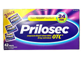 Prilosec, caja con tres paquetes, 42 tabletas, para la acidez frecuente en casa.