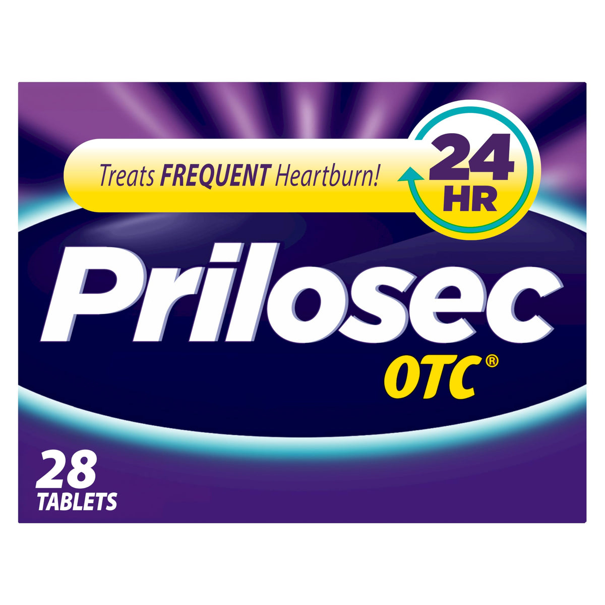 Prilosec OTC: caja y botella para alivio ocasional de la acidez estomacal.