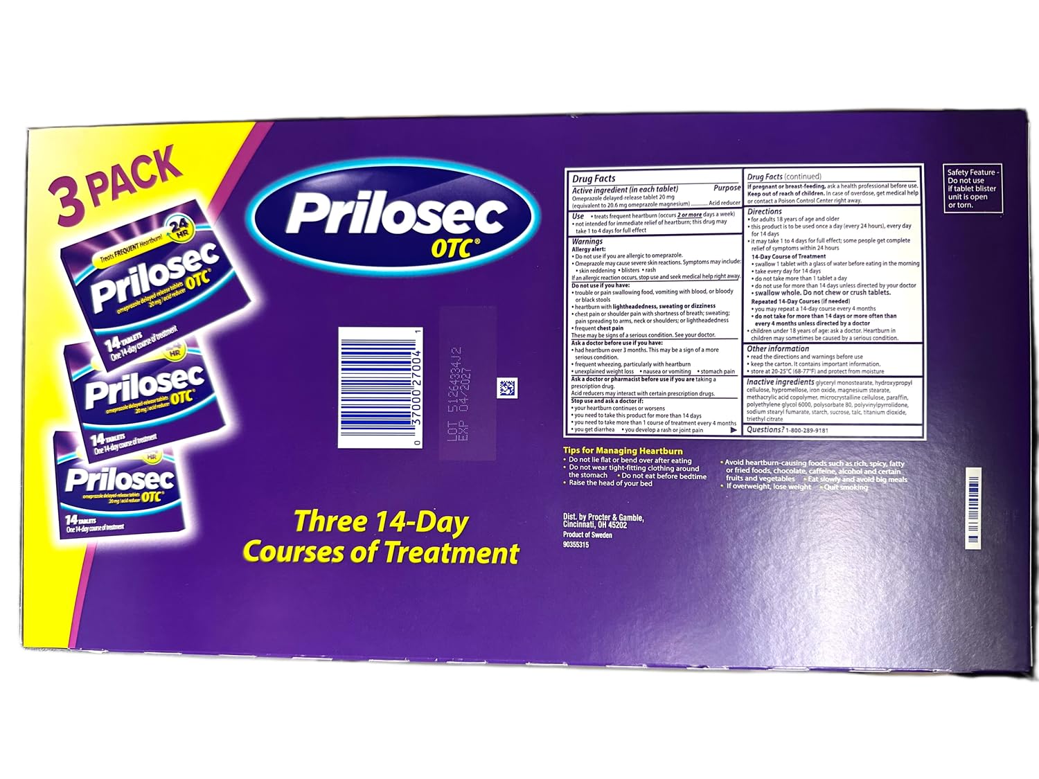 Prilosec tabletas en blister visibles, para el alivio diario de la acidez