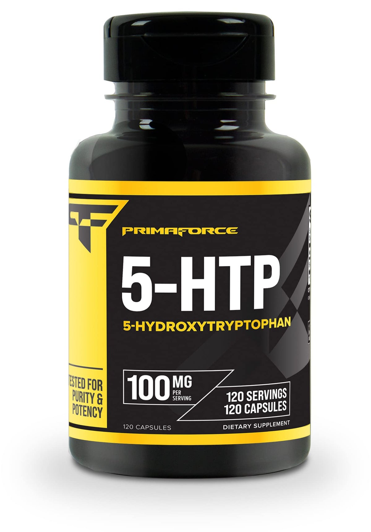 Primaforce 5-HTP: cápsulas de 100 mg en un frasco de 120 porciones para uso diario.
