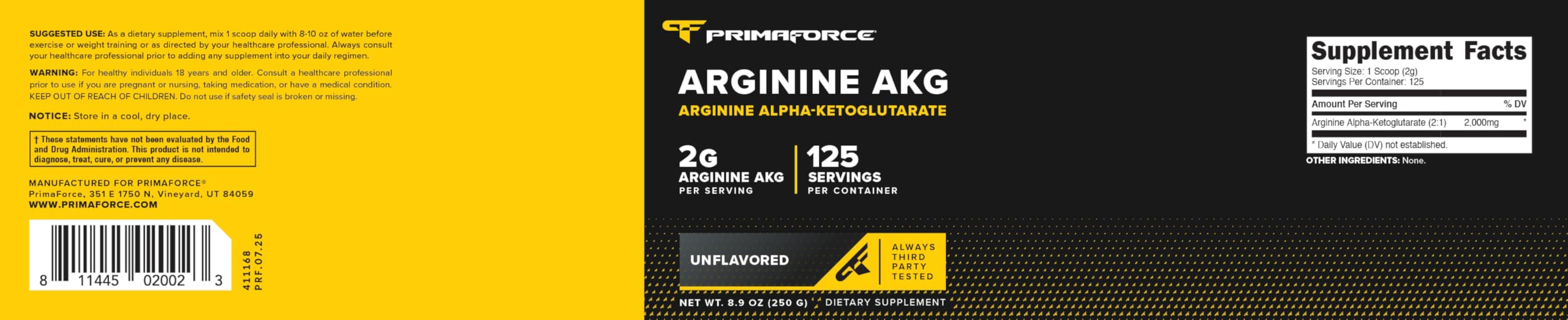 Primaforce AAKG cuenta con pruebas de laboratorio para alta pureza