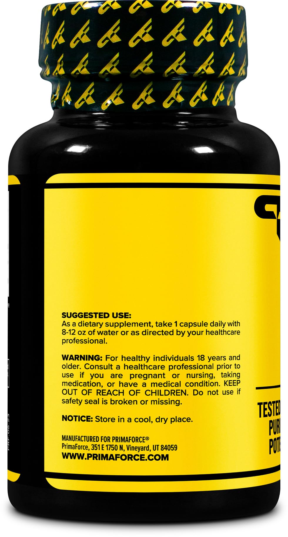 Primaforce Agmatine Sulfate, etiqueta frontal legible con dosis clave