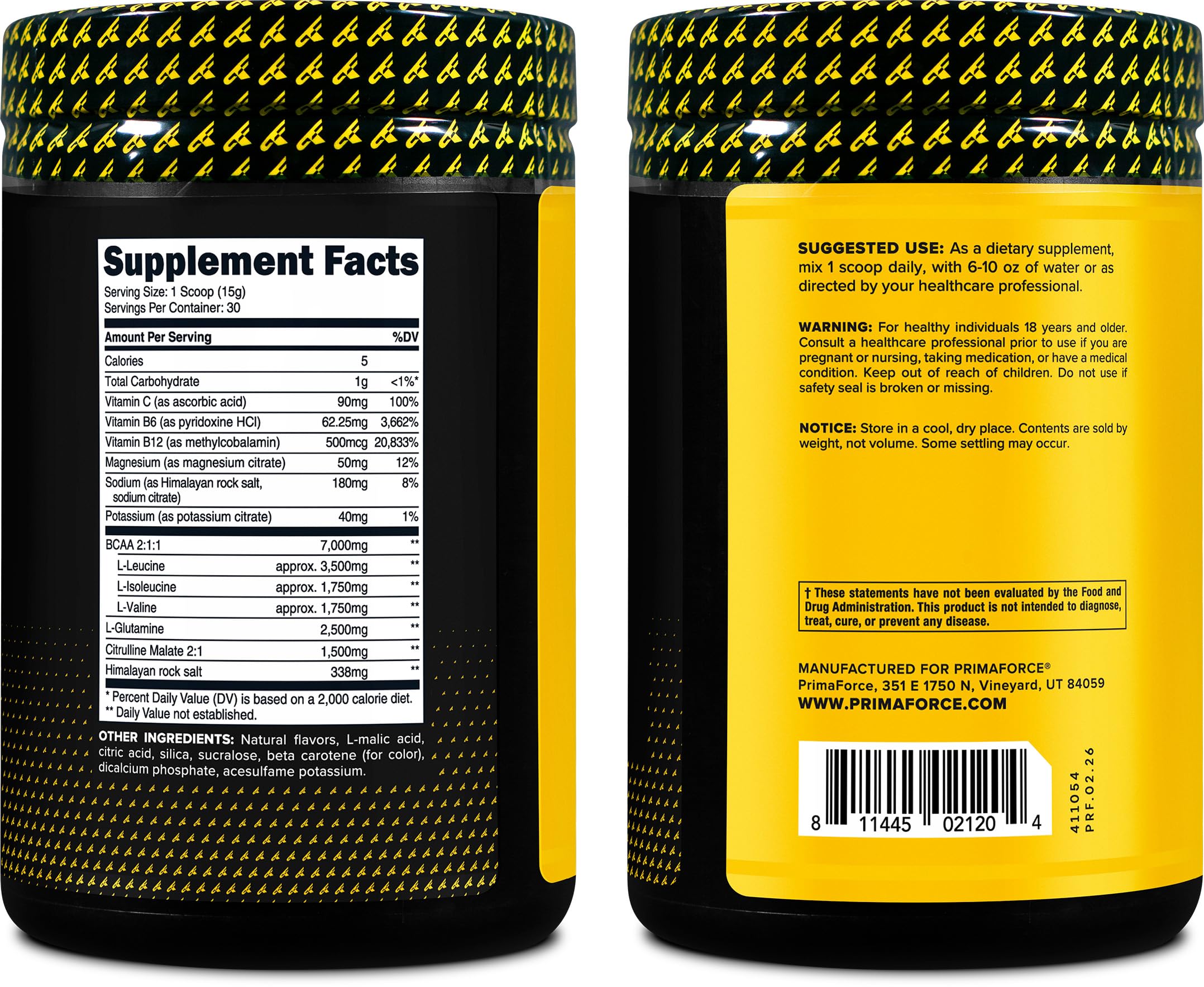 Primaforce BCAA Piña Mango sabor refrescante para entrenamientos diarios.