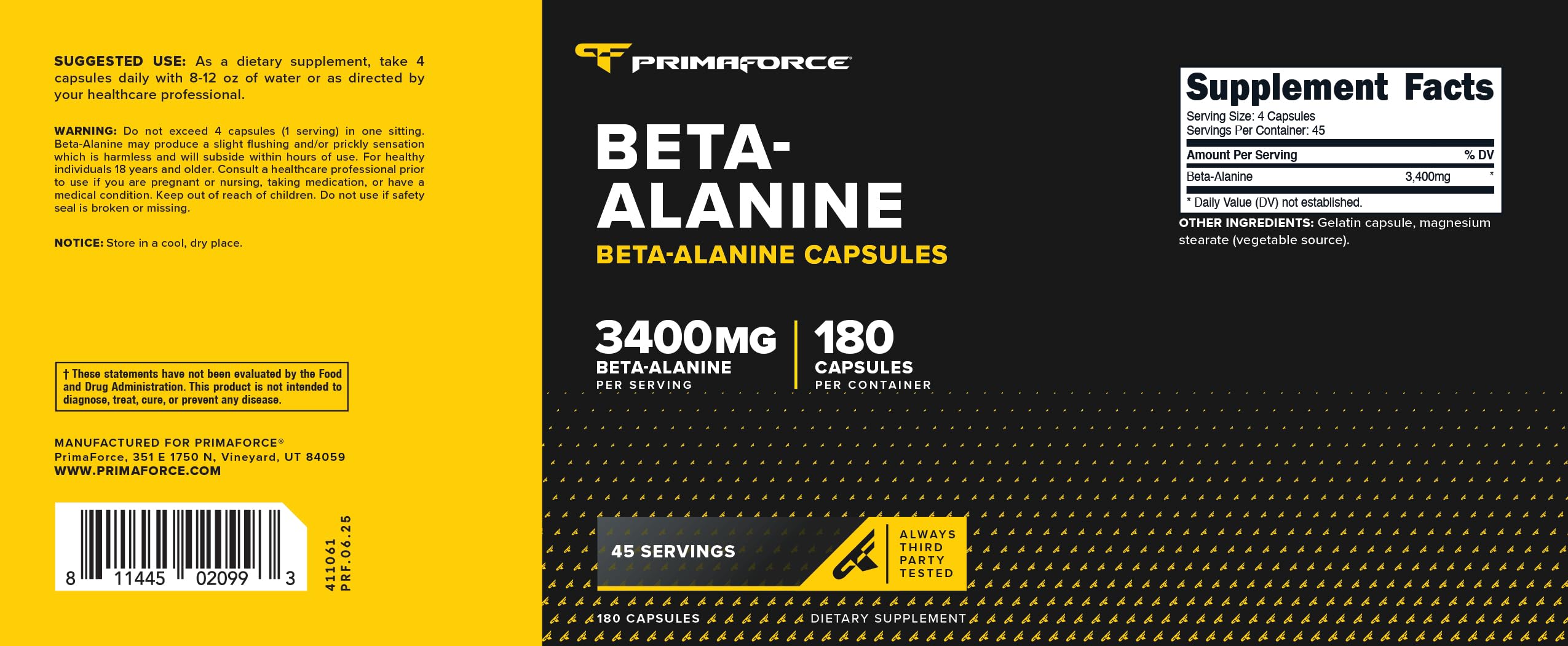 Primaforce Beta-Alanina: presentación sin sabor facilita suplementación diaria