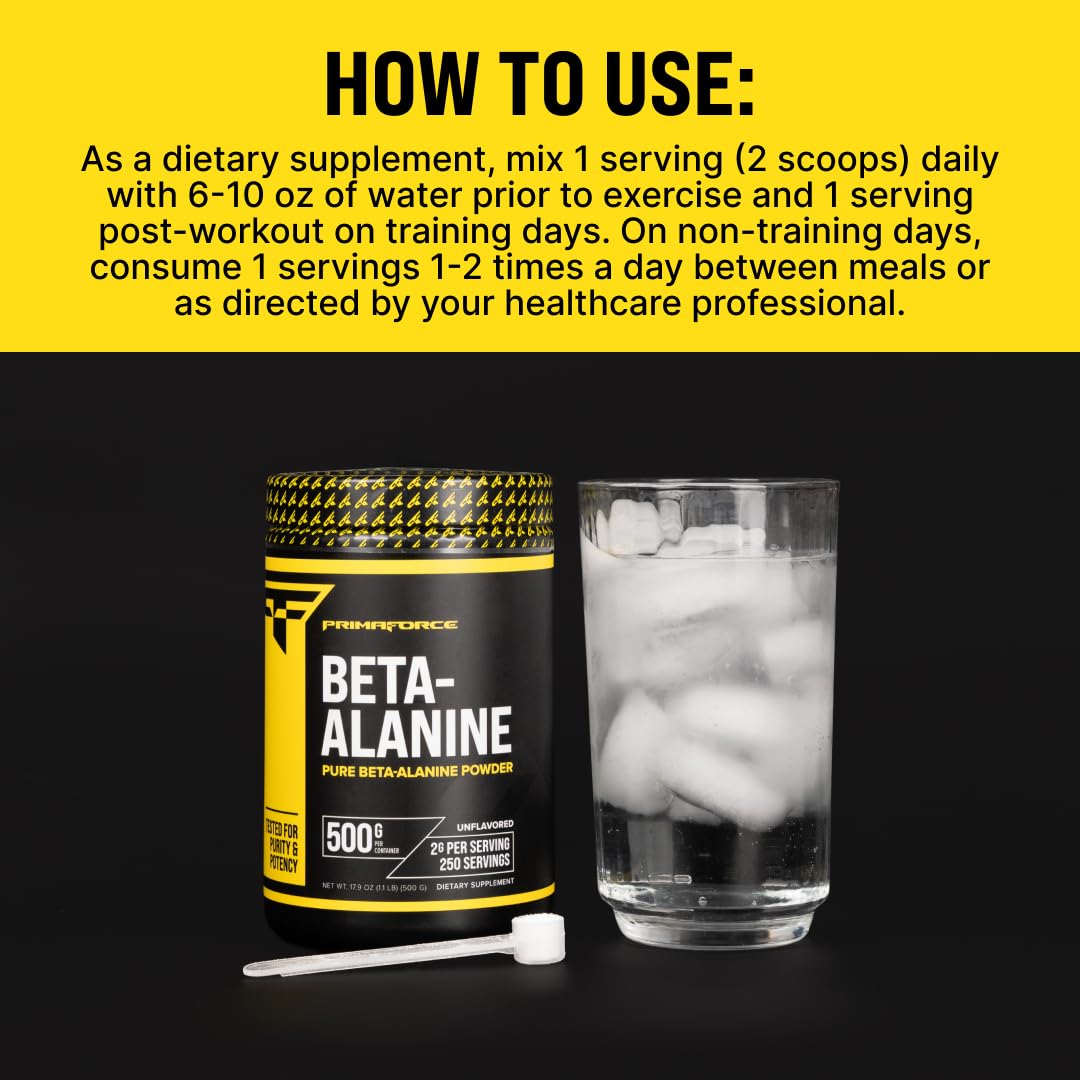 Primaforce Beta Alanina envase 500 g para uso prolongado.