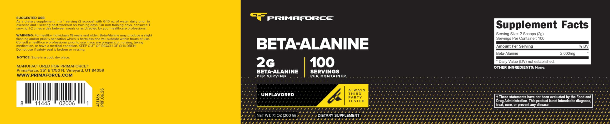 Primaforce Beta-Alanina uso pre-entrenamiento para sesiones sostenidas