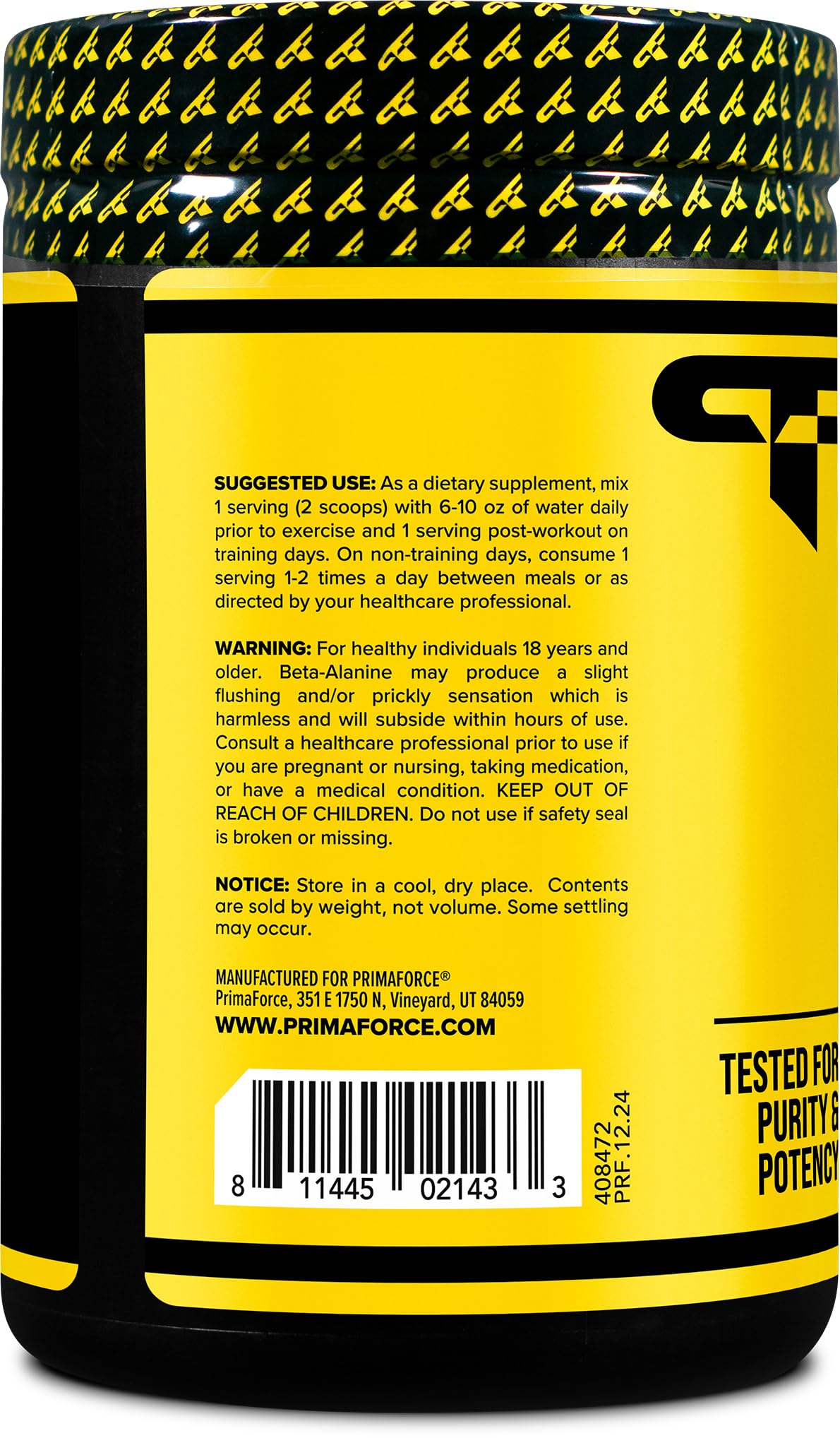 Primaforce Beta Alanina para preentrenamiento potencia la energía durante sesiones.