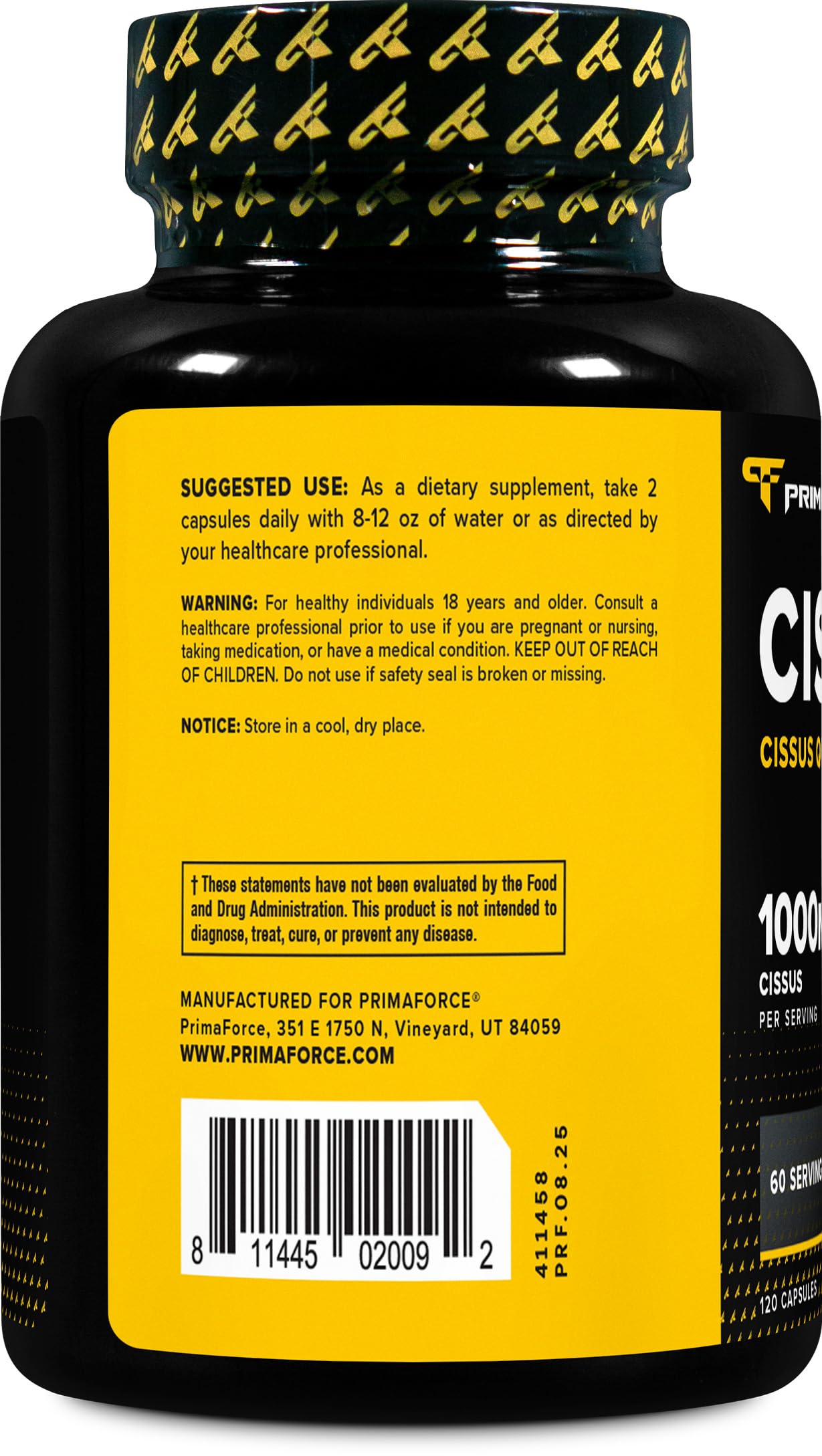Primaforce Cissus Quadrangularis Extract con etiqueta que indica sin gluten