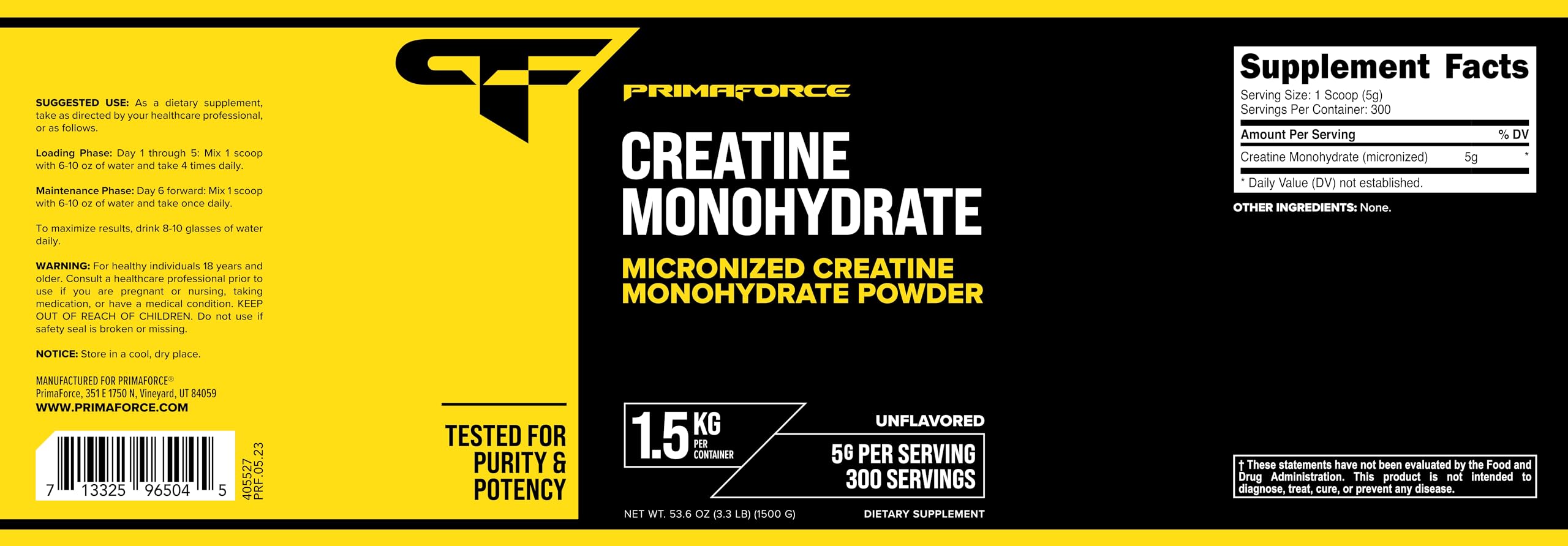 Primaforce creatina monohidratada, envase compacto listo para transportarse.
