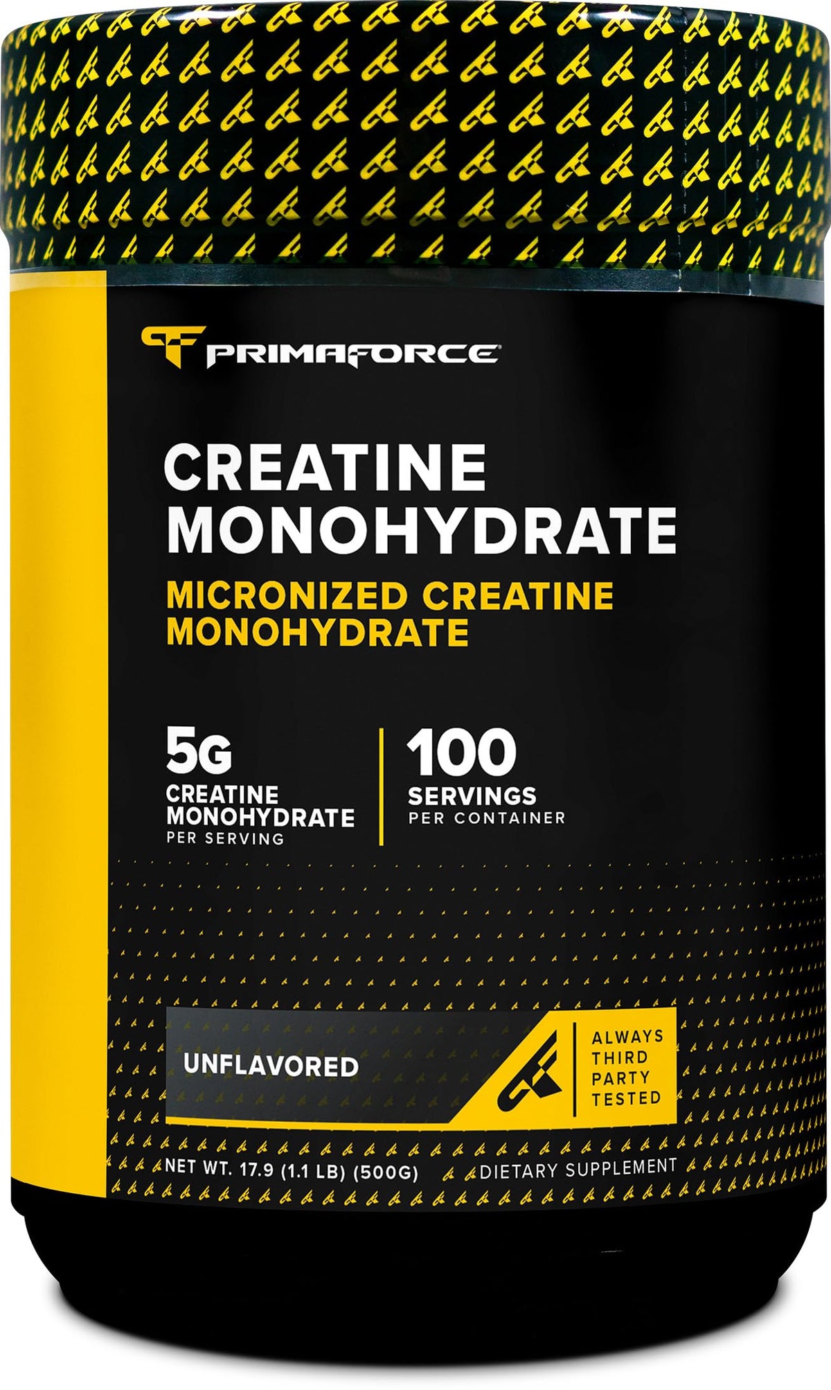 Primaforce creatina monohidrato micronizada en botella de 500 g para entrenamientos consistentes
