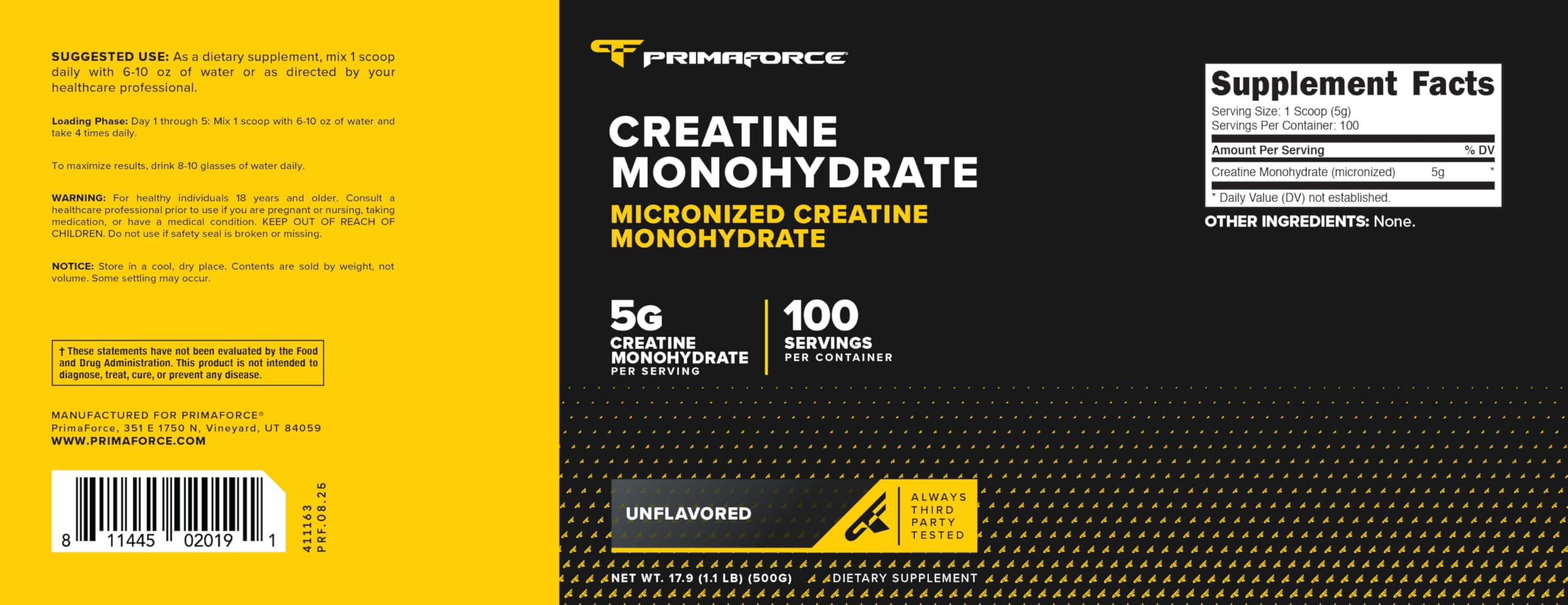 Primaforce creatina micronizada en contenedor compacto para viaje y gimnasio