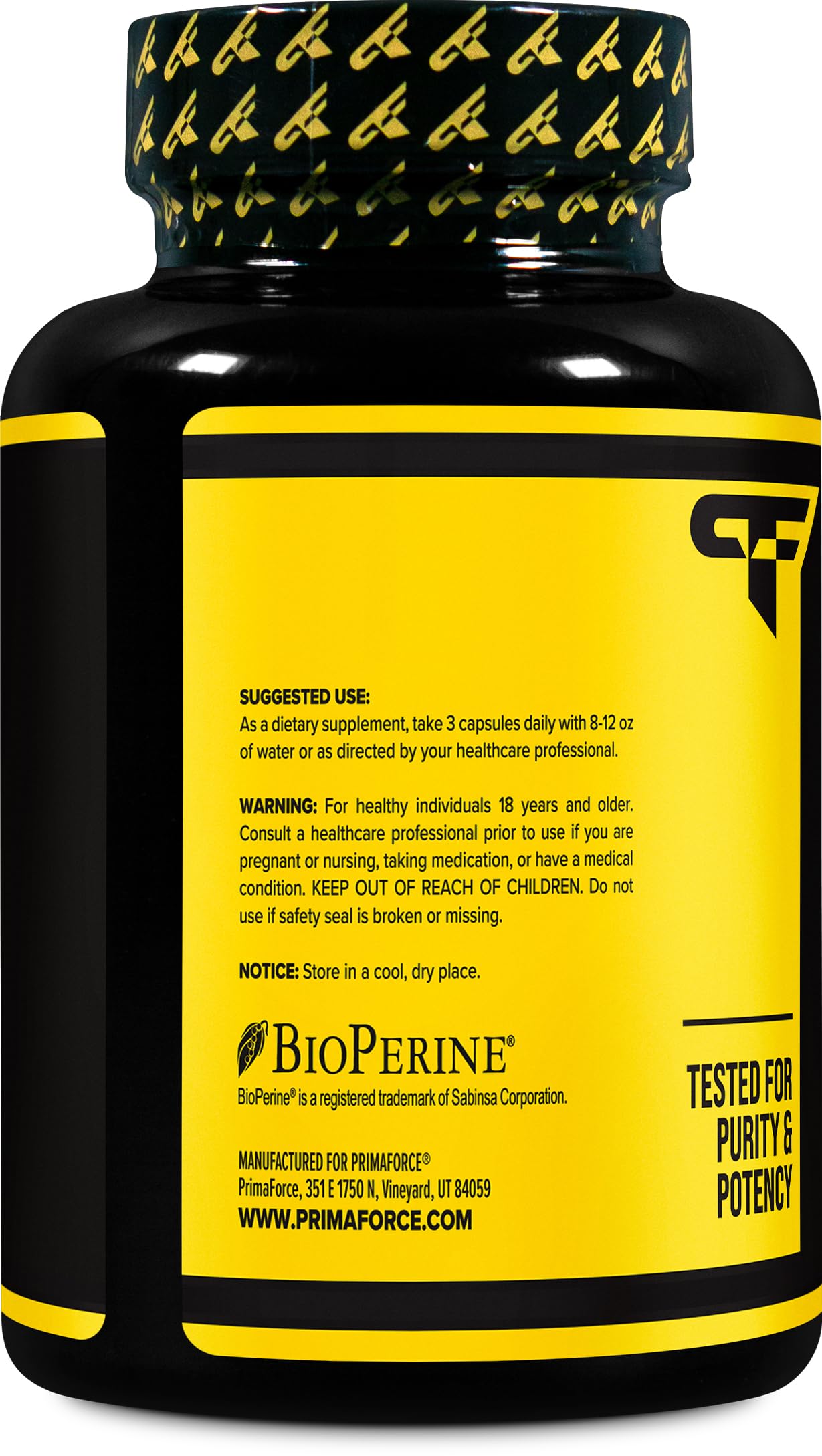 Primaforce Cúrcuma Bioperine, ingredientes clave dentro del envase para apoyar tu rutina diaria.