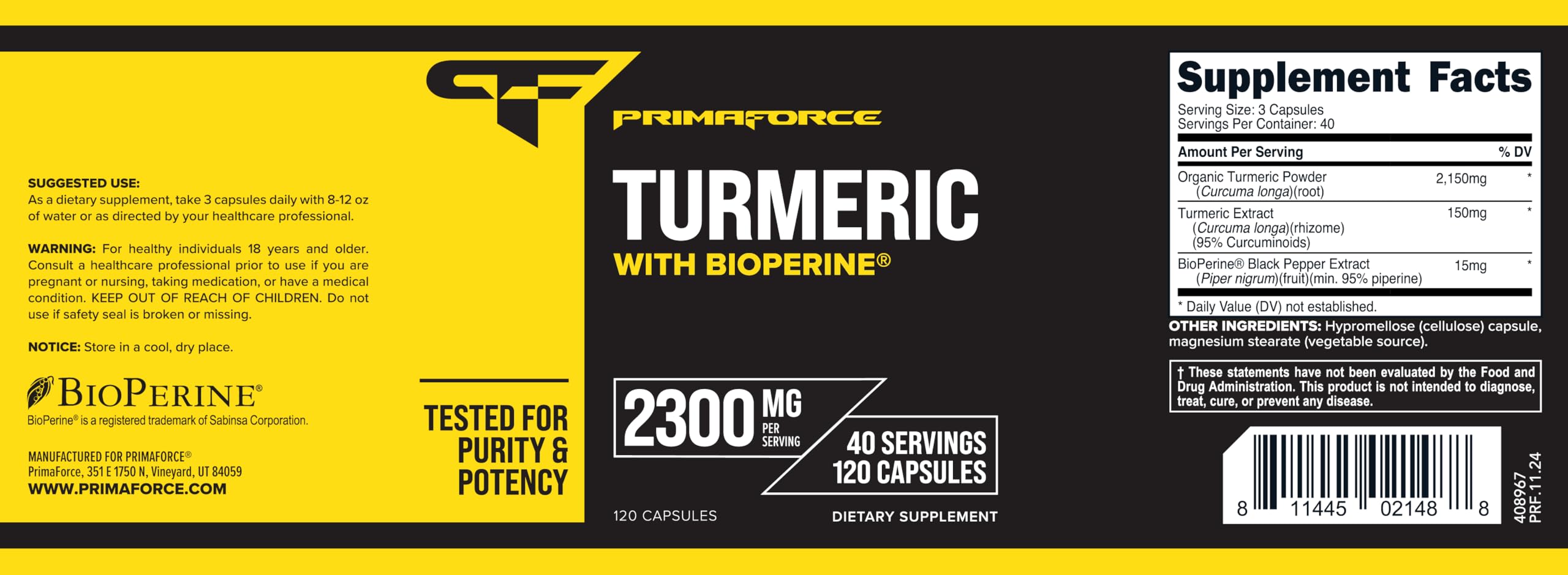 Primaforce Cúrcuma Bioperine, consumo diario para añadir a tu rutina.