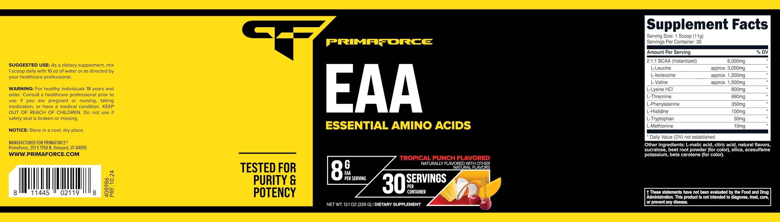 Primaforce EAA, pruebas de terceros en cada lote para mayor confiabilidad.