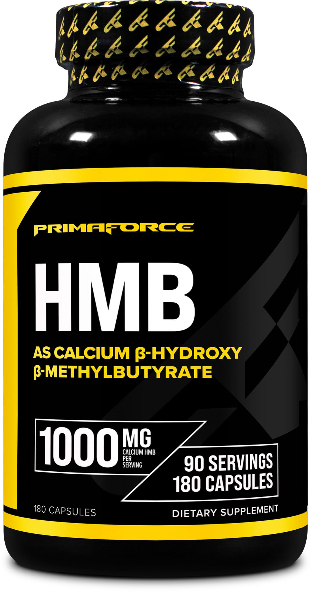 Primaforce HMB 1000 mg – botella de cápsulas para apoyar entrenamientos de fuerza.