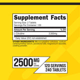 Primaforce L-Citrulina 2500mg, tabletas en primer plano, mejora del rendimiento diario.