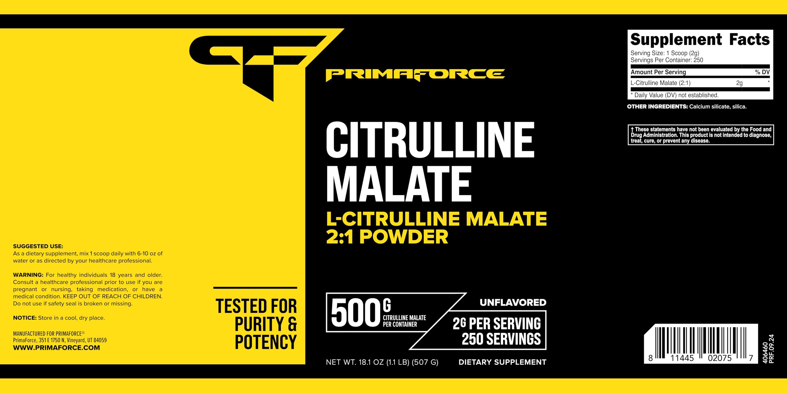 Primaforce L-Citrulline Malate Control de calidad en laboratorio