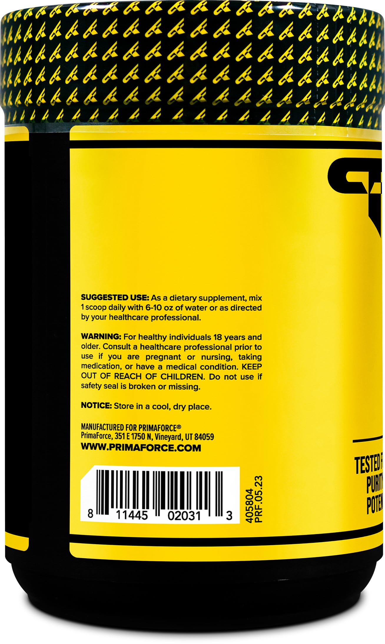 Primaforce L-Glutamine etiqueta clara, fórmula limpia y sin aditivos