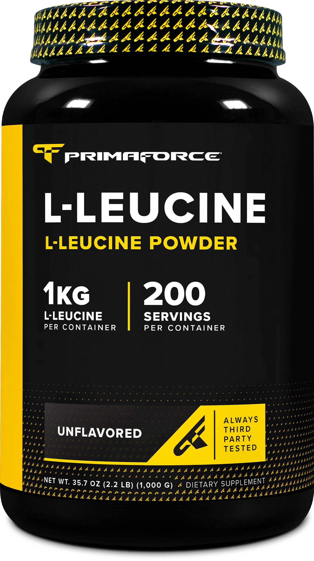 Primaforce Leucina Pura en polvo en botella para mezclas rápidas y simples.