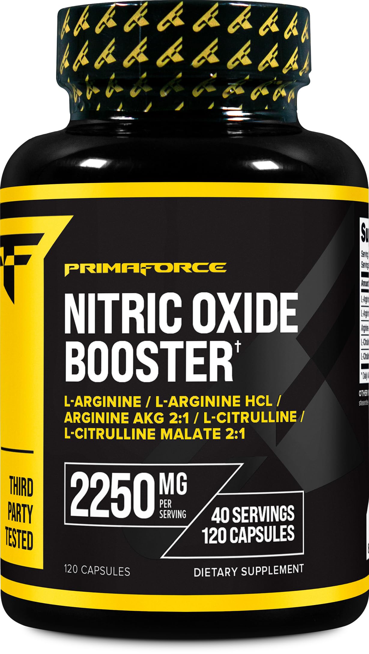 Primaforce Potenciador de Óxido Nítrico en bote de cápsulas listo para entrenar.