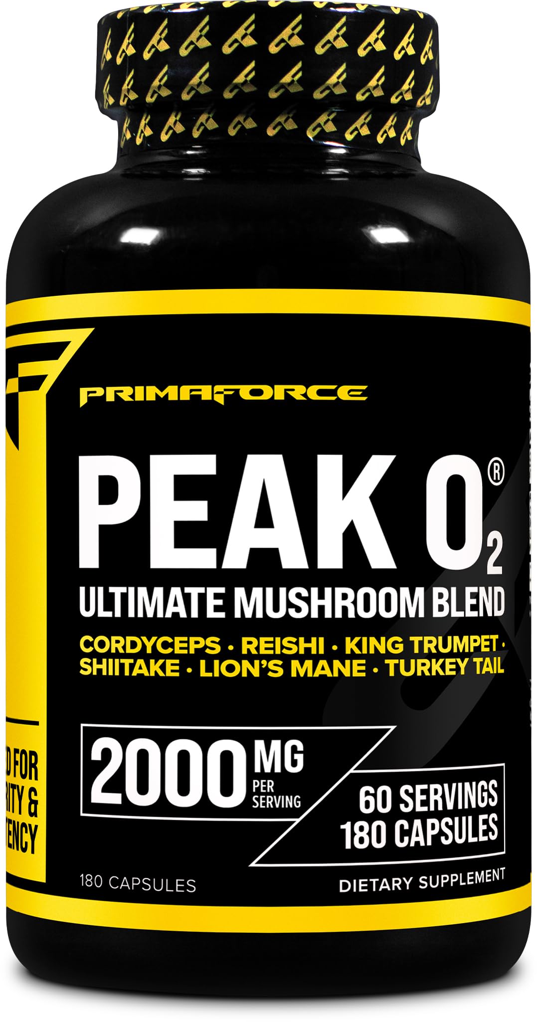 Primaforce Peak O2, bote de cápsulas: potencia sostenida para entrenamientos y absorción de oxígeno.