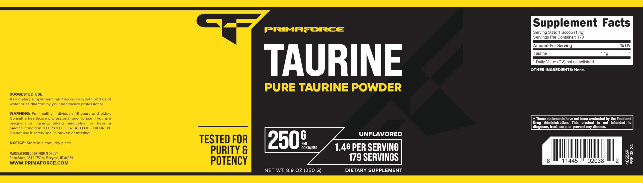 Primaforce Taurina en polvo fabricada en instalación GMP y FDA