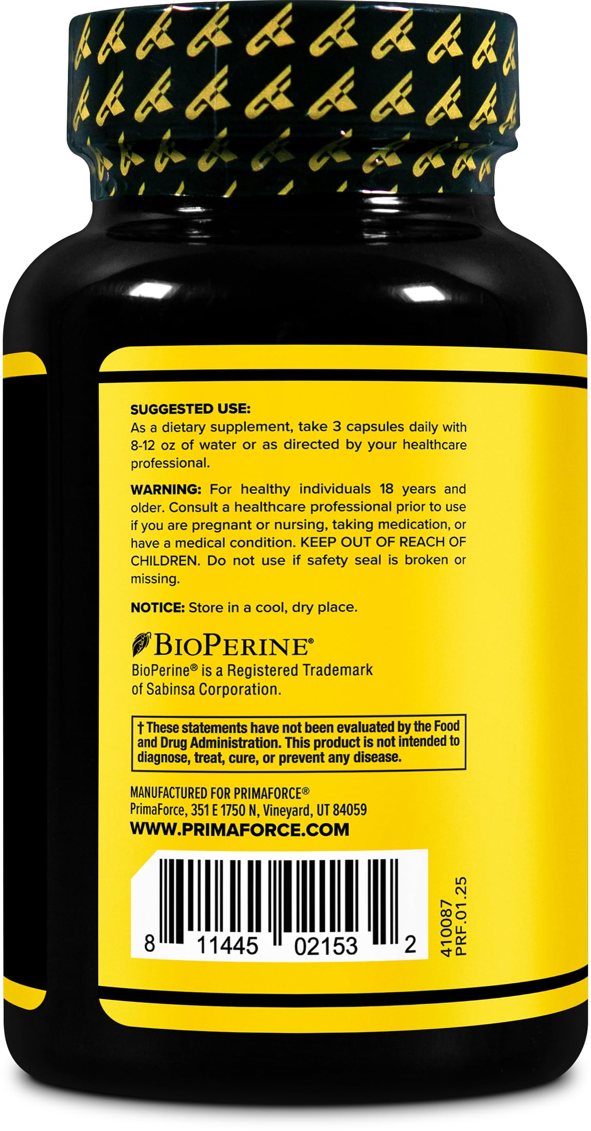 Primaforce Testosterone Complex, cápsulas, 500 mg de Ácido D-aspártico por porción.