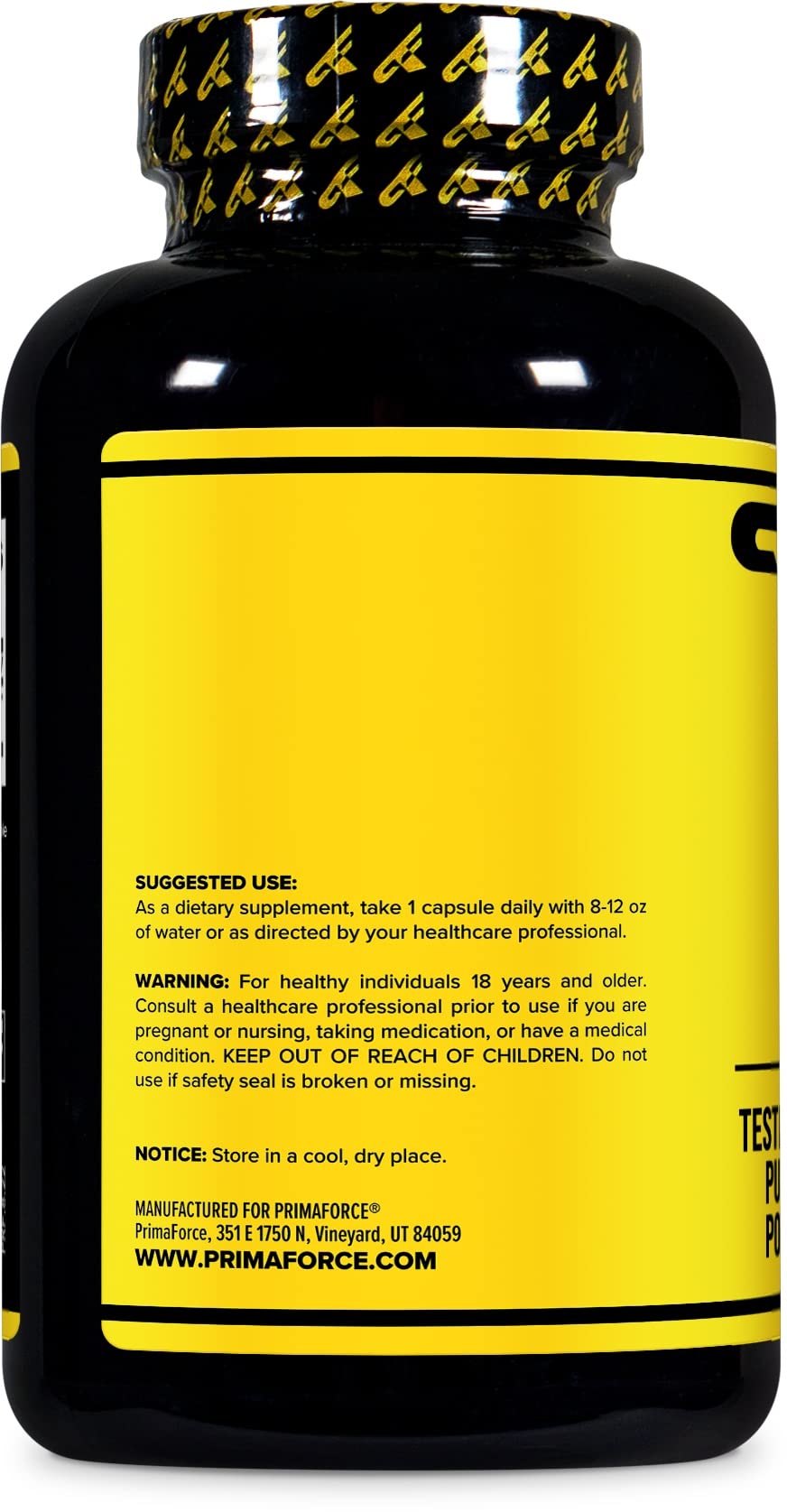 Etiqueta de Primaforce Turkesterona 600 mg: foco en transparencia y calidad.