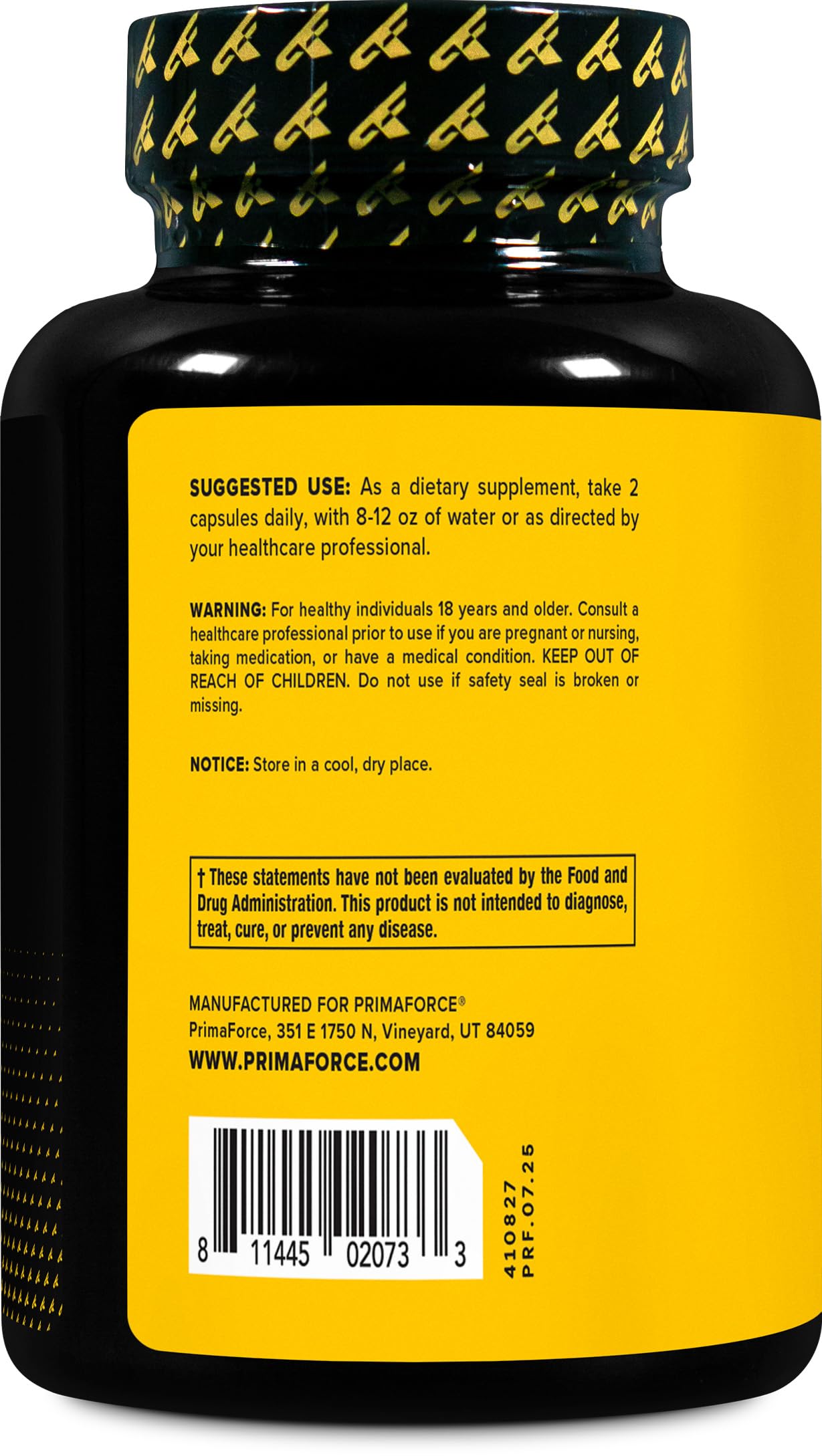 Etiqueta clara de Primaforce Yohimbine HCl para identificar dosis y seguridad