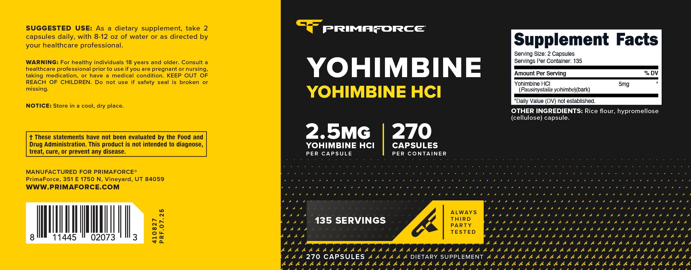 Frasco compacto de Primaforce Yohimbine HCl para llevar