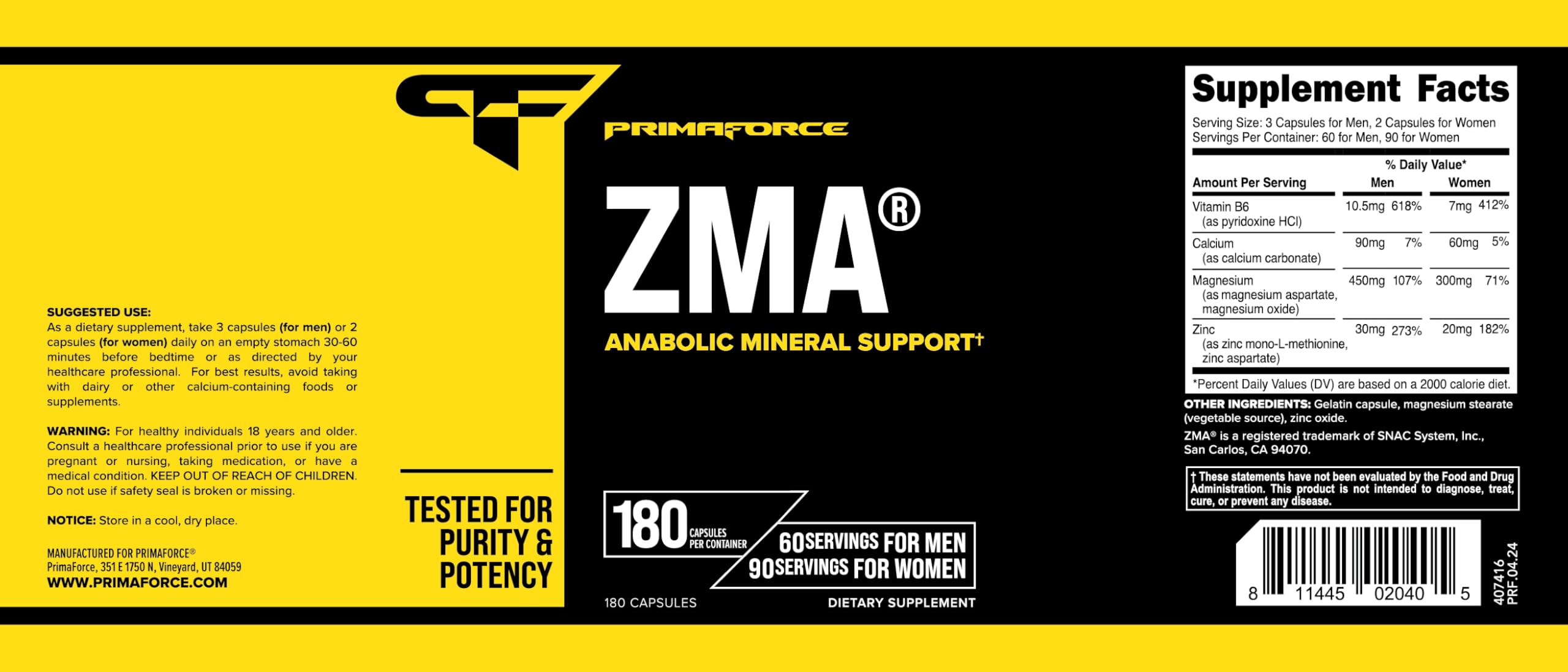 Primaforce ZMA certificado NSF y GMP para confianza