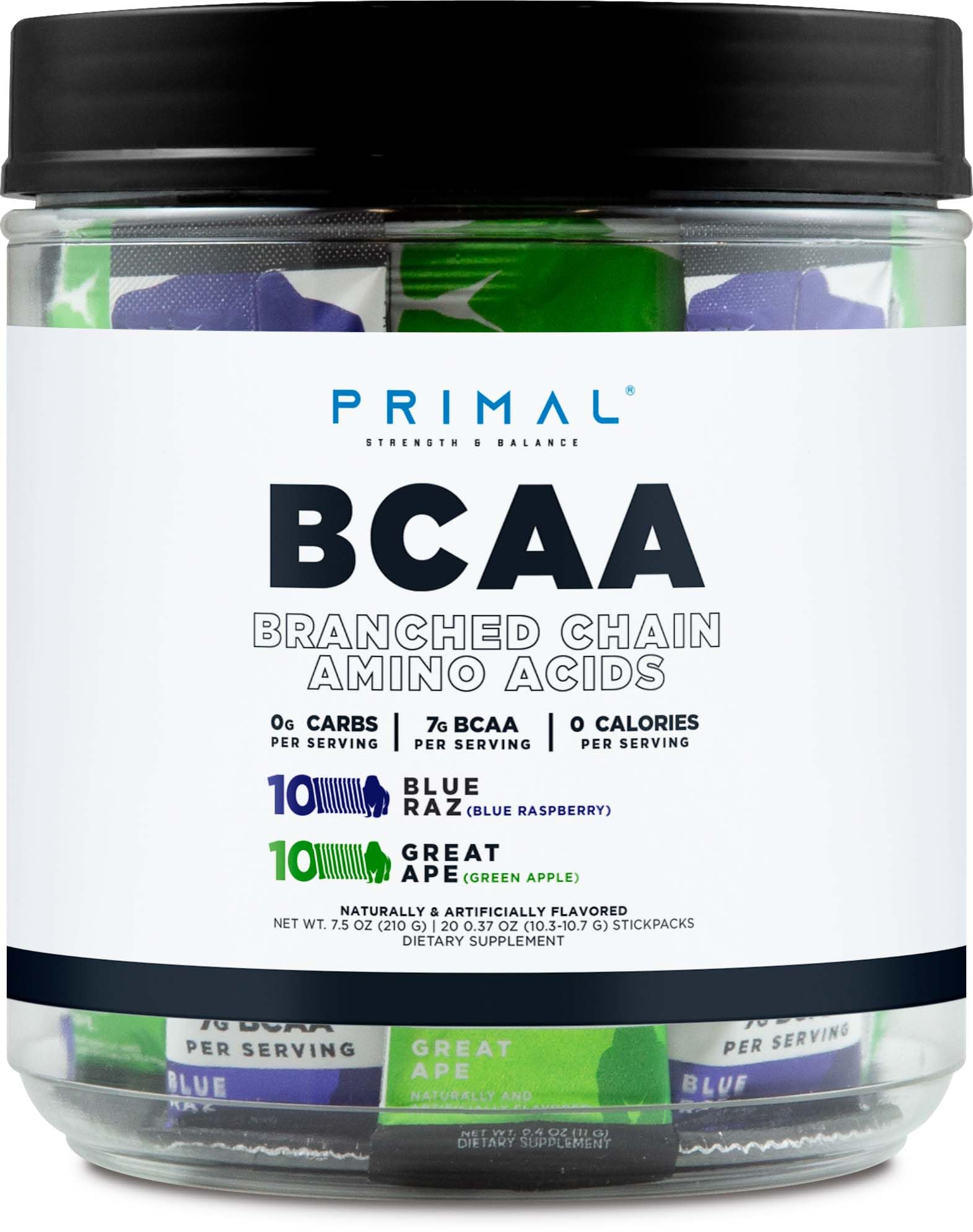Primal BCAA variedad de sabores lista para entrenamiento.