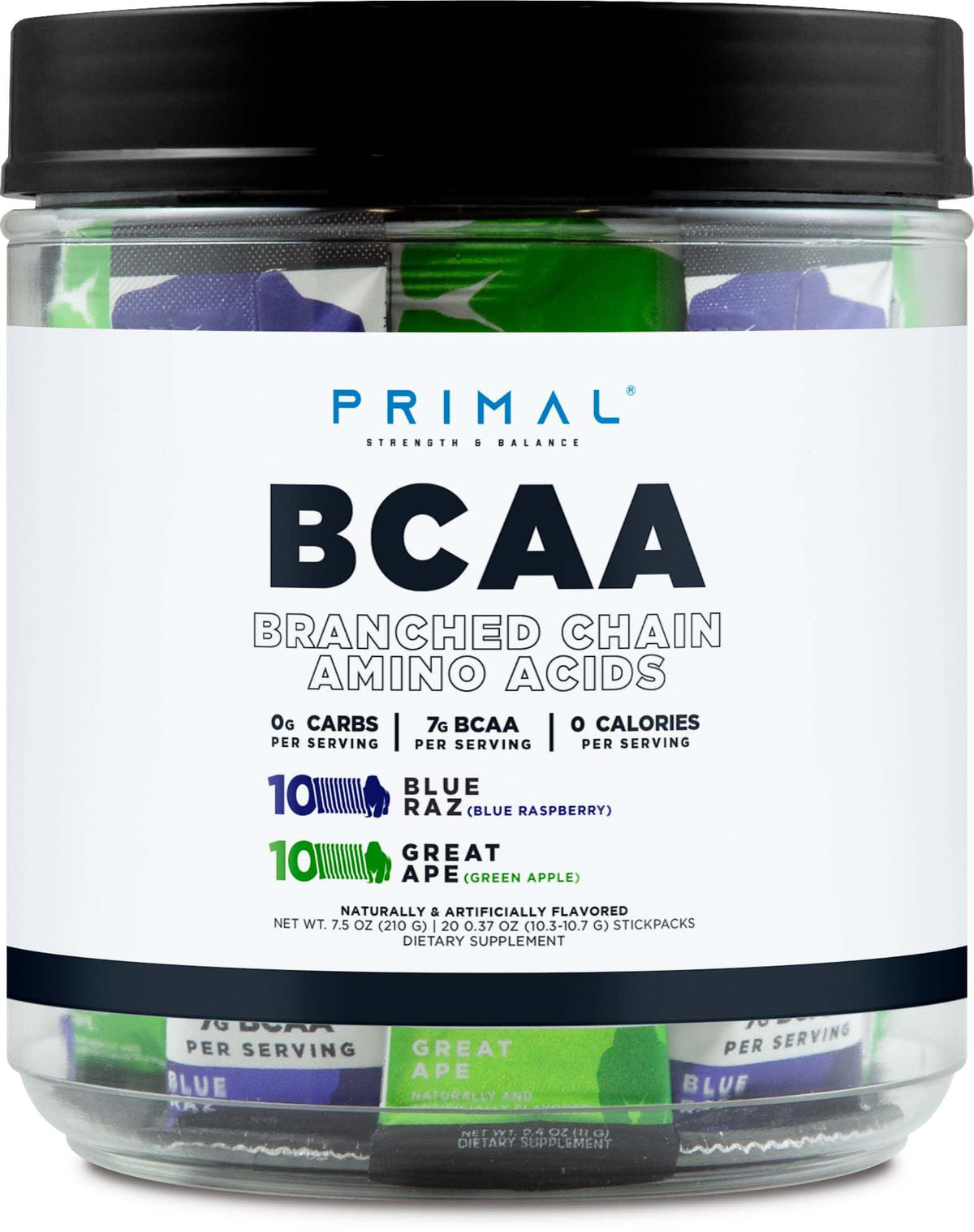 Primal BCAA variedad de sabores lista para entrenamiento.