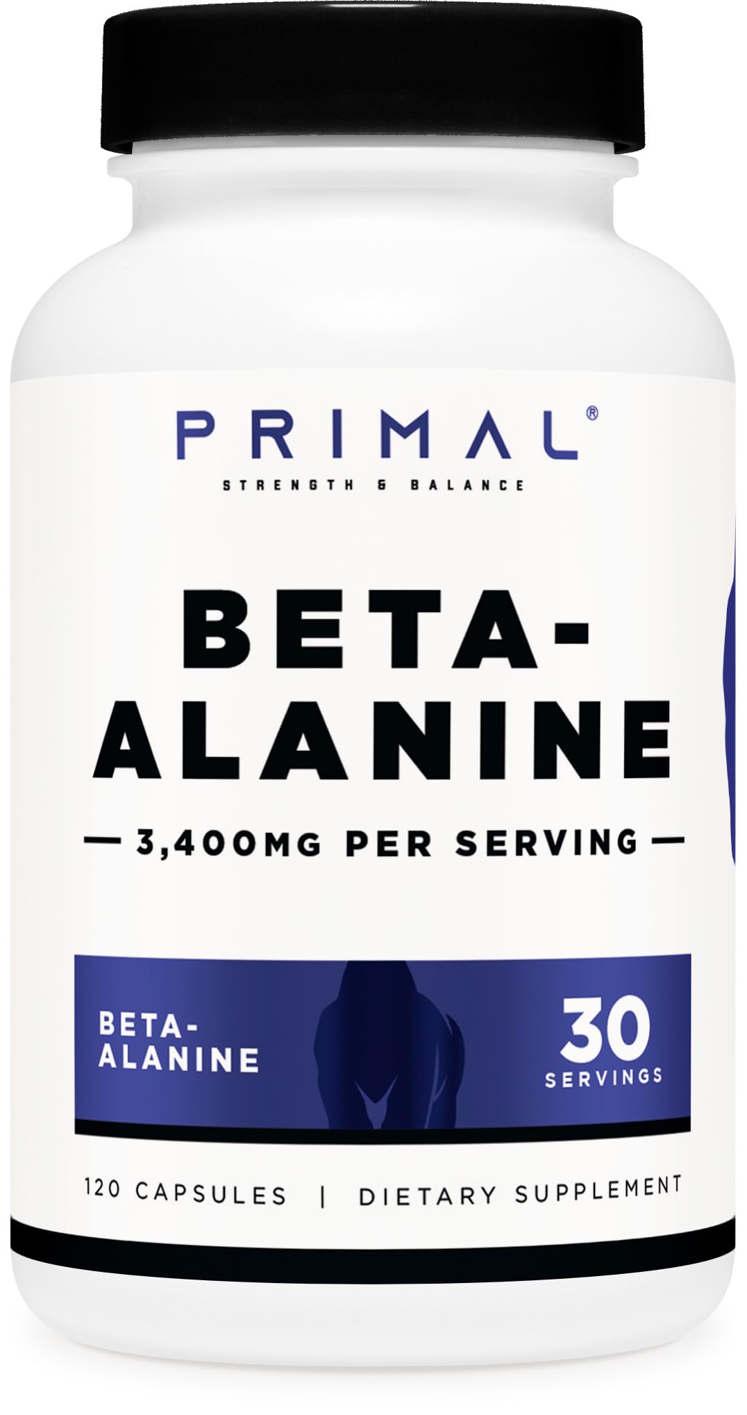 Primal beta-alanina cápsulas: botella con cápsulas potentes para entrenamientos sostenidos